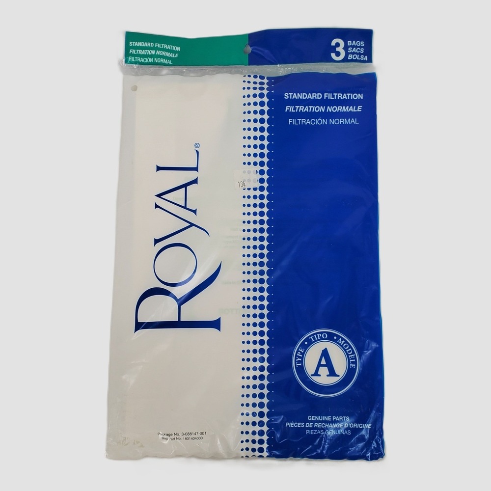 Royal Type A Vacuum Bags 3-Pack Standard Filtration 3-088147-001 1801404000 New